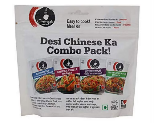 Ching s secret desi chinese ka combo pack - chowmein  schezwan  fried rice  paneer chilli and veg manchurian - 120 gram